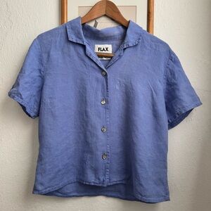 FLAX 100% Linen Button-Down Top – Periwinkle Blue, Size M